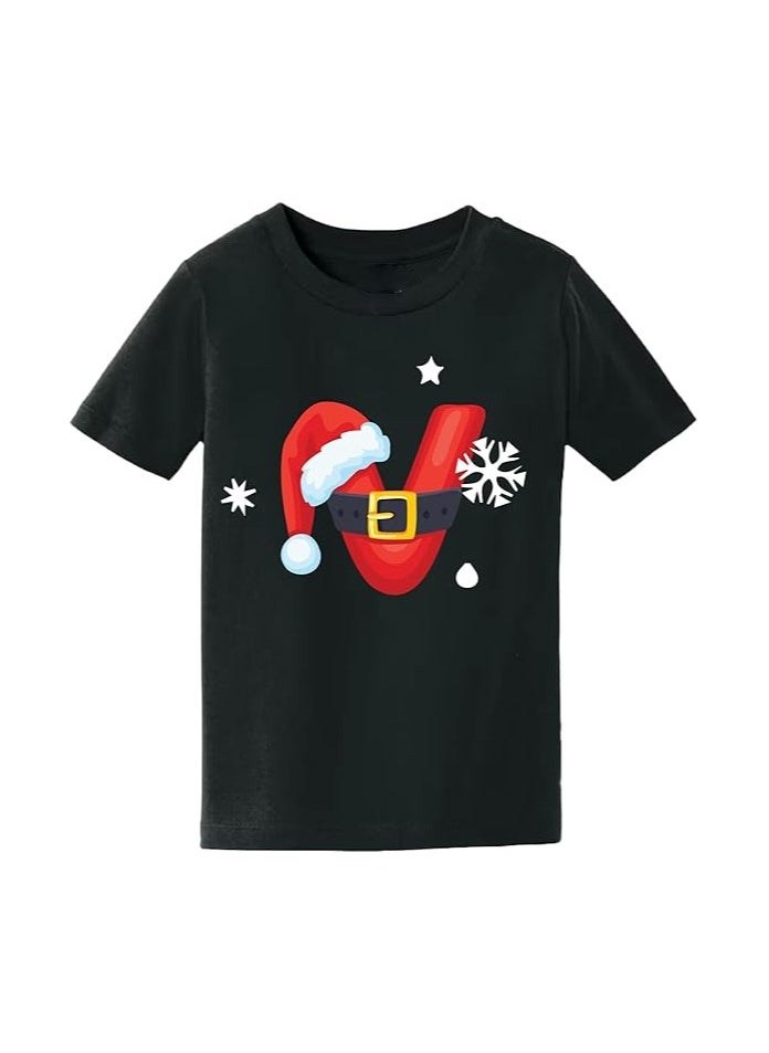 PRINTSHOP4ME - Christmas Initial Letter Printed Kids T-Shirts For Boys-Fun And Festive Holiday Gift For Your Little Guy-Gifts For Friends And Family Printed Round Neck T-Shirts For Kids - Image 1