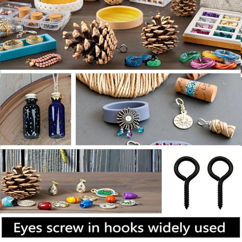 IDEALSV Black 200 Pcs Eyes Screw Hooks 1 Inch Screw in Hooks Jewelry Metal Ring - Image 2
