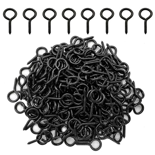 IDEALSV Black 200 Pcs Eyes Screw Hooks 1 Inch Screw in Hooks Jewelry Metal Ring - Image 1