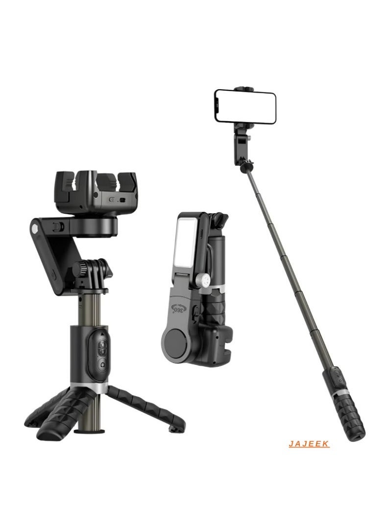 JAJEEK Stick Gimbal Stabilizer – 360° Rotation Tripod, 2-Axis Auto Face Selfie Stick with LED Light, Remote Control Intelligent Stabilizer for Android/iPhone, Vlogging, YouTube, TikTok Videos - Image 1