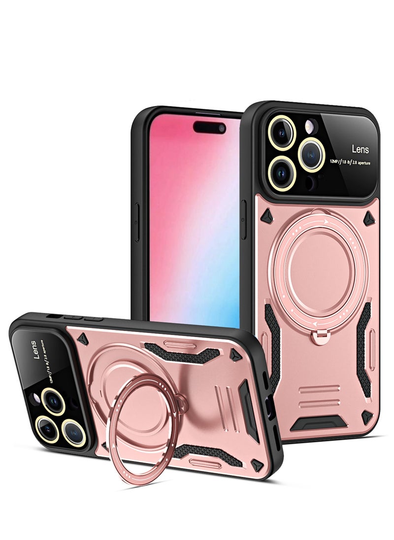 جولدن ماسك - جولدن ماسك لهاتف ايفون 15 برو ماكس (iPhone 15 Pro Max) جراب حماية عدسات كاميرات الموبايل مع حلقة مغناطيسية تدعم الشحن اللاسلكي  - (روز جولد) - Image 1