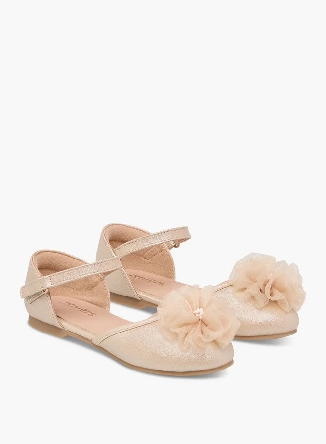 جونيورز Girls Floral Accent Ballerina Shoes with Hook and Loop Closure
