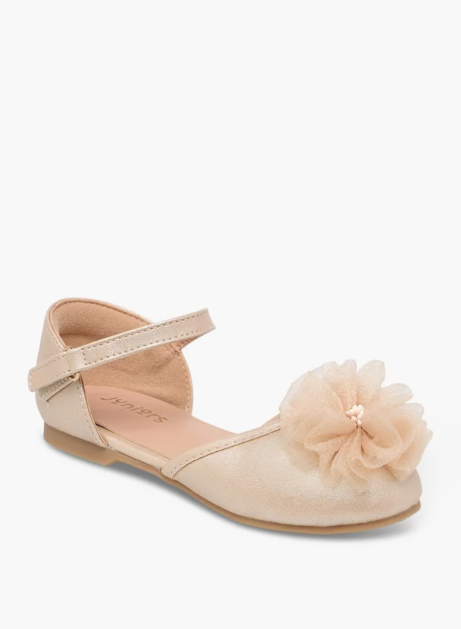 جونيورز Girls Floral Accent Ballerina Shoes with Hook and Loop Closure