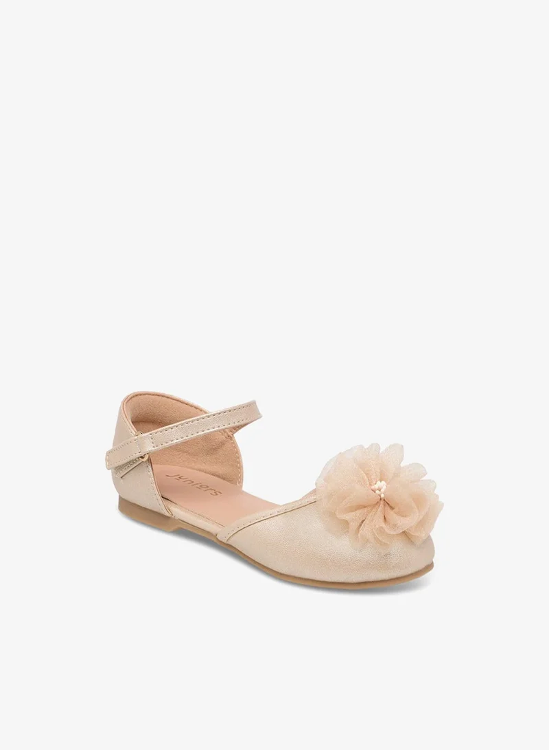 Juniors Girls Floral Accent Ballerina Shoes with Hook and Loop Closure