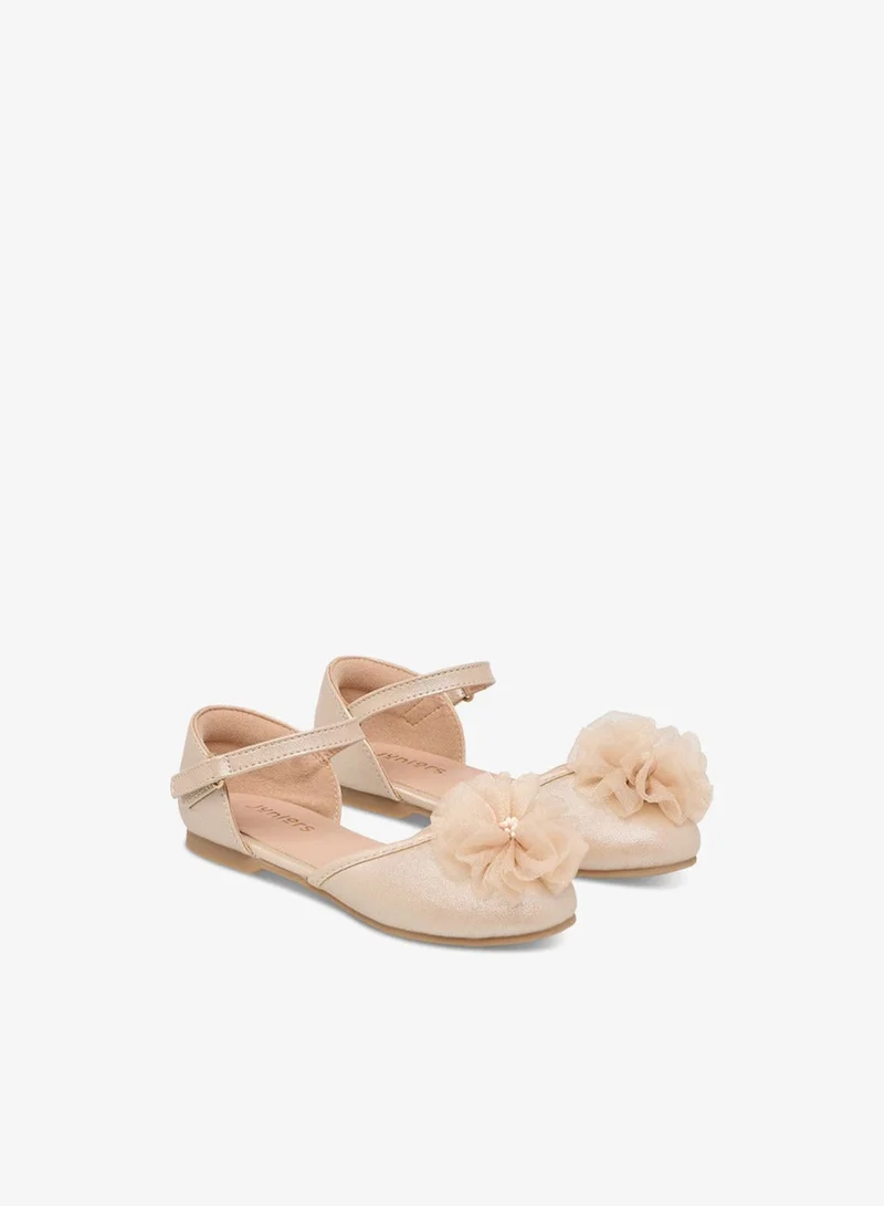 Juniors Girls Floral Accent Ballerina Shoes with Hook and Loop Closure