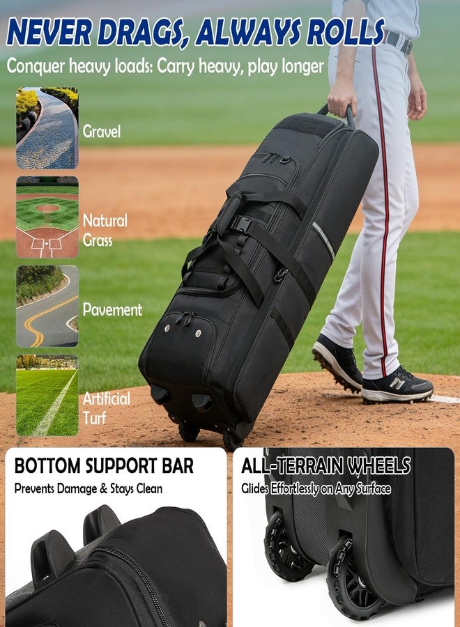 SunForMorning Catchers Gear Bag with Wheels for 4 Bats, Rolling Baseball Softball Bag - Image 4