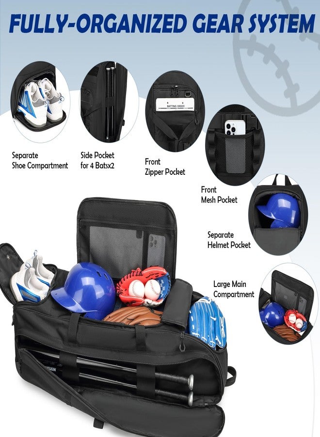 SunForMorning Catchers Gear Bag with Wheels for 4 Bats, Rolling Baseball Softball Bag - Image 3