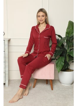 Akbeniz Women's 100% Cotton Combed Cotton Front Buttoned Long Sleeve Pajamas Set 2716  - Image 3