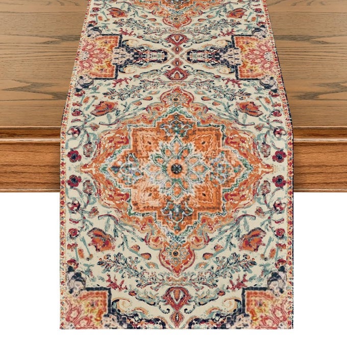 BOHO BOHEMIA STYLE ORANGE TABLE RUNNER COUNTRY RUSTIC FARMHOUSE MAGICAL FALL KITCHEN DINING TABLE DECORATION FOR HOME PARTY DECOR 13X60 INCH