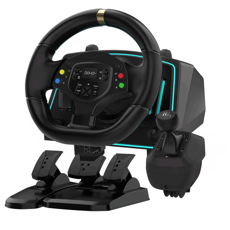 NBCP Racing Wheel with 6-Speed Shifter & Pedals â€“1080Â° Gaming Steering Wheel for PS4, Xbox & PC, Vibration Feedback, Clamp Mount, Plug & Play - Image 1