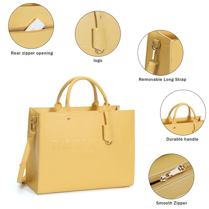 Chinllo Tote Bag for Women Top Handle Satchel Purse and Handbags with Shoulder Strap (D.Yellow-S) - Image 3