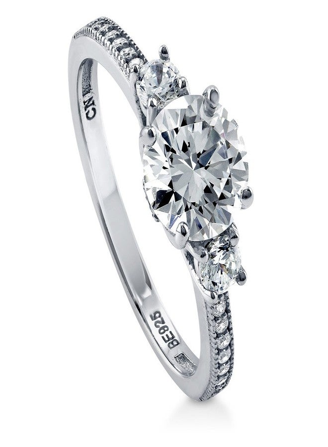 بيركيل خاتم زفاف من الفضة الإسترلينية من بيريكل بثلاثة أحجار، خاتم من الزركونيا المكعبة بقطع دائري عيار 1.25 قيراط - Image 1