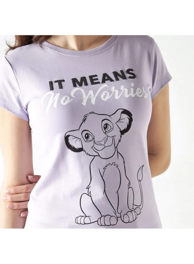 SP Characters Simba Print Round Neck T-shirt with Short Sleeves