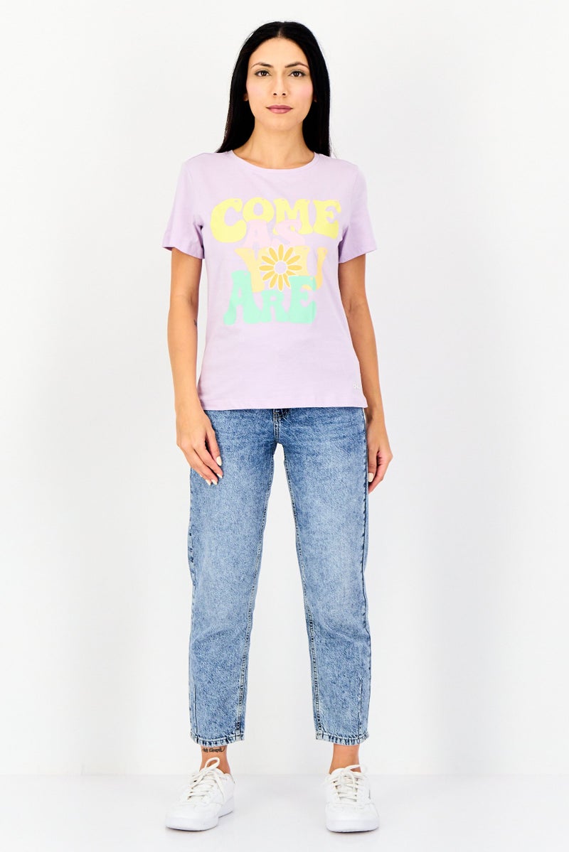 ONLY Women Round Neck Short Sleeves Graphic Print T-shirts, Lavender - Image 4