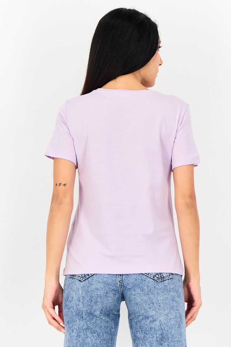 ONLY Women Round Neck Short Sleeves Graphic Print T-shirts, Lavender - Image 3