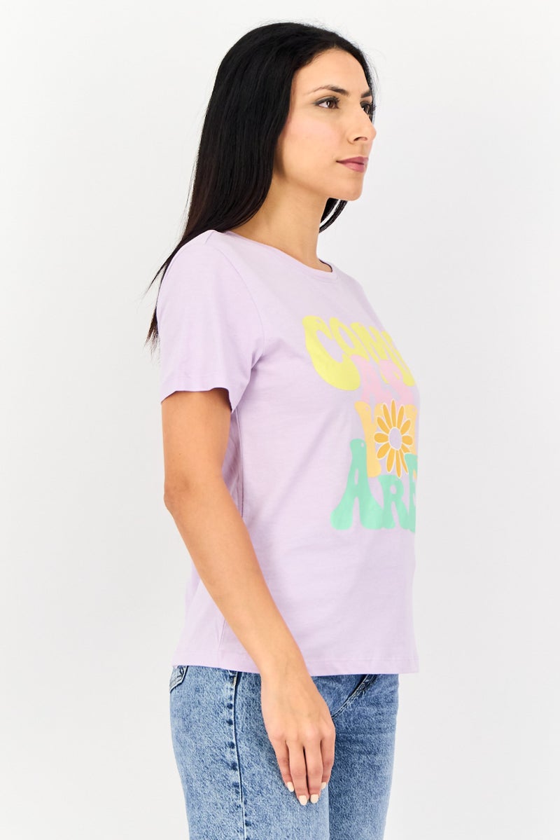 ONLY Women Round Neck Short Sleeves Graphic Print T-shirts, Lavender - Image 2