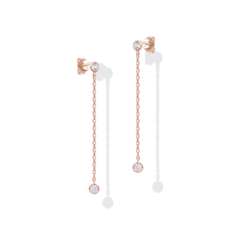 PAVOI 14K Rose Gold Plated 925 Sterling Silver Post Cubic Zirconia Station Linear Dangle Earrings for Women - Simulated Diamond Drop Earrings - Image 3