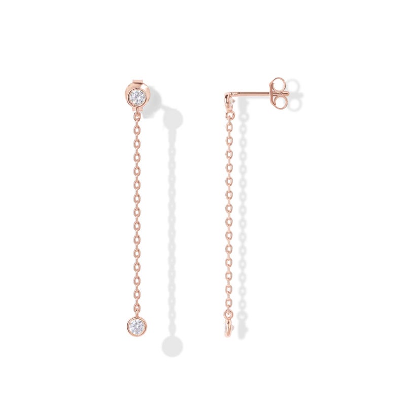 PAVOI 14K Rose Gold Plated 925 Sterling Silver Post Cubic Zirconia Station Linear Dangle Earrings for Women - Simulated Diamond Drop Earrings - Image 1