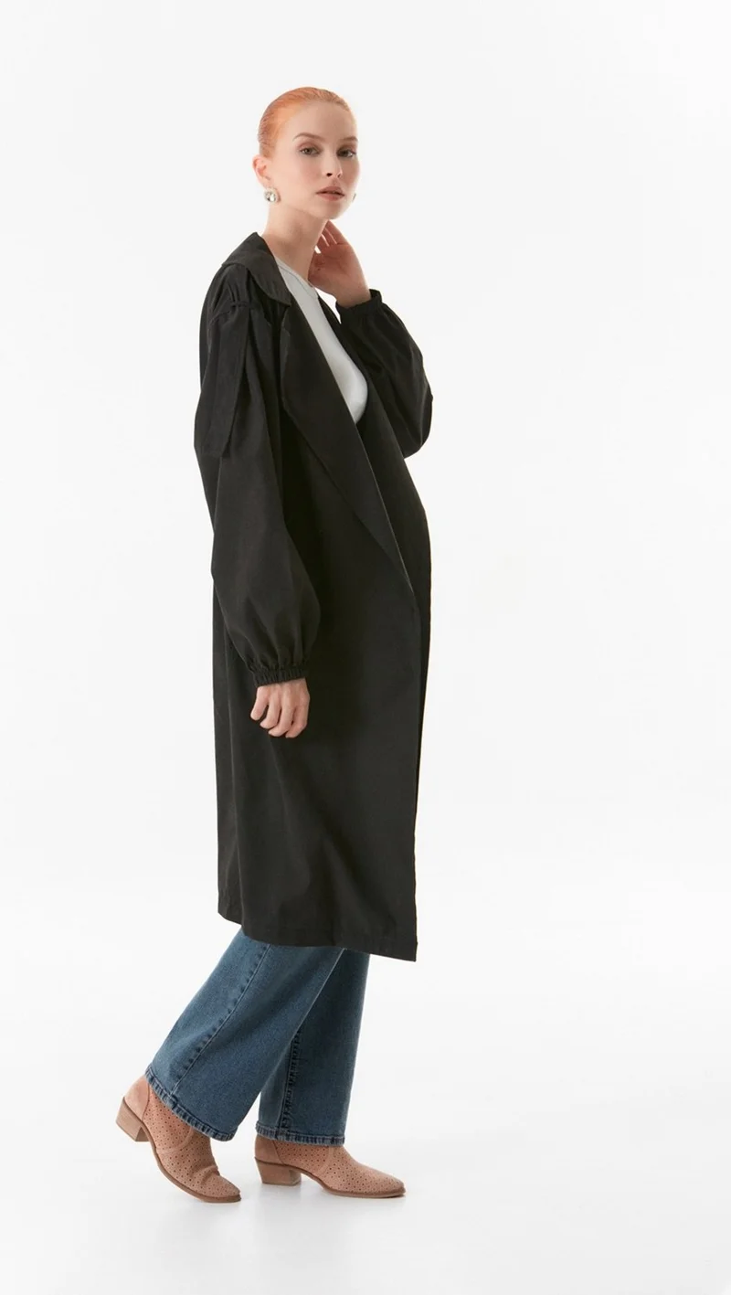 فولامودا Double Breasted Collar Stone Embroidered Trench Coat