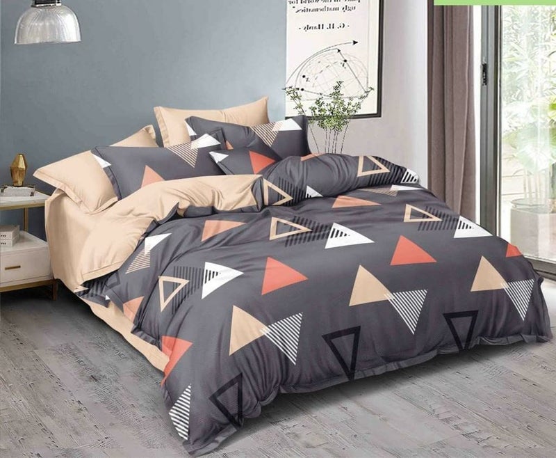 PRISCILLA 400 TC Glace Cotton King Size Comforter Set – 4 Piece Bedding Set with 1 Flat Bedsheet (90x100 Inch), 2 Pillow Covers, Ultra Soft Printed AC Quilt/Blanket/Duvet, All Season – Dark Grey - Image 5