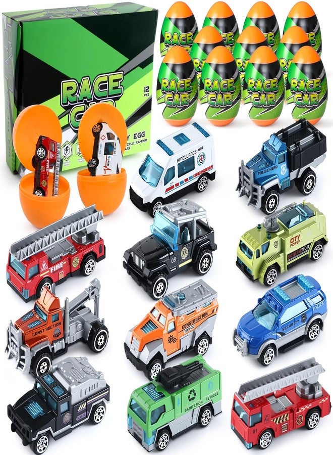 Cleboen City Car and Truck Surprise Egg Set for Kids, 12 Pack Blind Eggs with Alloy Car Toys Inside, Ideal Gift for Boys Birthday, Easter Egg Hunt Basket Stuffers Filler, Easter Gifts Party Favors - Image 1