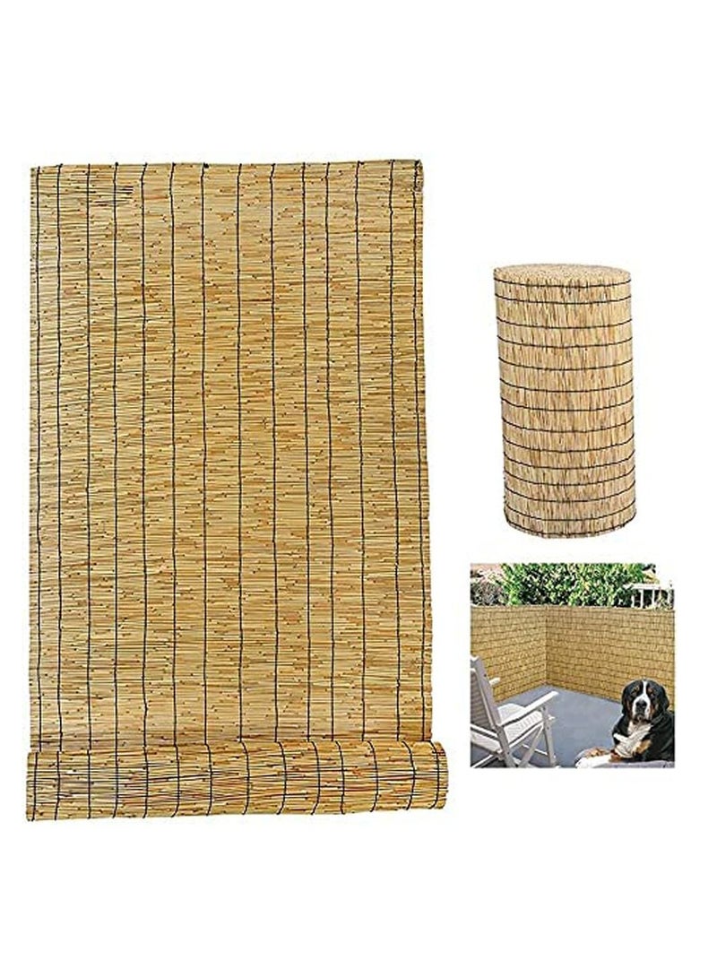 FFD Outdoor Bamboo Roller Blinds Natural Reed Curtain Carbonization Roman Blinds Louver Window Lifting Type Reed Roll Up Shades Bamboo Blinds Decoration For Garden Terrace Indoor Window Curtain 4pcs