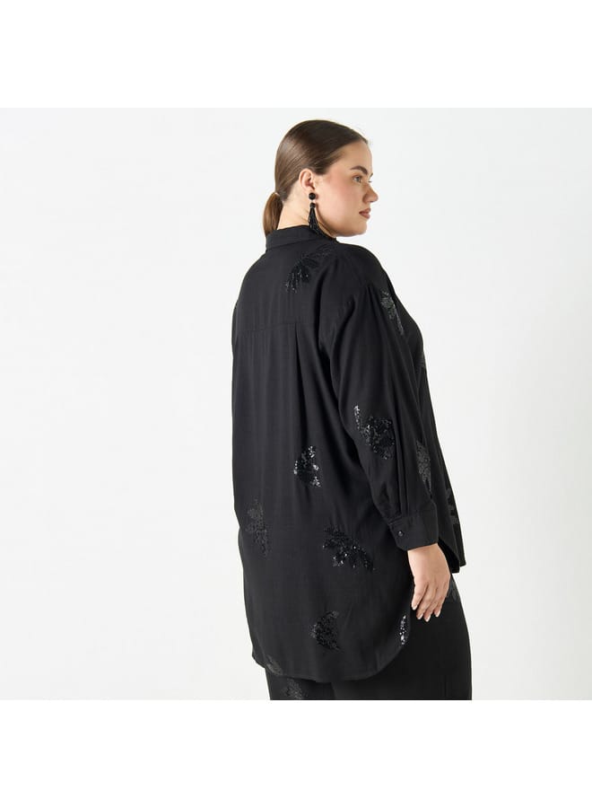 Ulla Popken Plus Size Ulla Popken Regular Fit Embellished High-Low Shirt  - Image 3