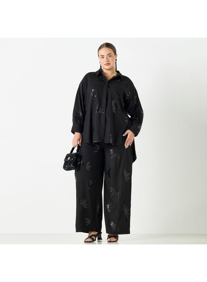 Ulla Popken Plus Size Ulla Popken Regular Fit Embellished High-Low Shirt  - Image 2