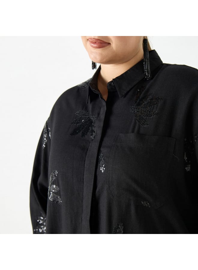 Ulla Popken Plus Size Ulla Popken Regular Fit Embellished High-Low Shirt  - Image 4
