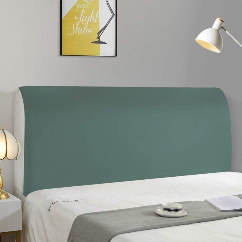 Bed Headboard Crystal Velvet Protector Slip Stretch Solid Color Bed Head Backrest Dustproof Decoration Washable Thicken All-Inclusive Bedside Blue1-220cm (Green1 200cm) - Image 1