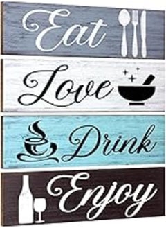 Jetec 4 Pieces Wood Home Sign Rustic Wooden Kitchen Wall Decor Farmhouse Eat Love Enjoy Wood Sign with Hanging Hole for Home Kitchen Dining Living Room Bar Cafe Decor (Light Color) 