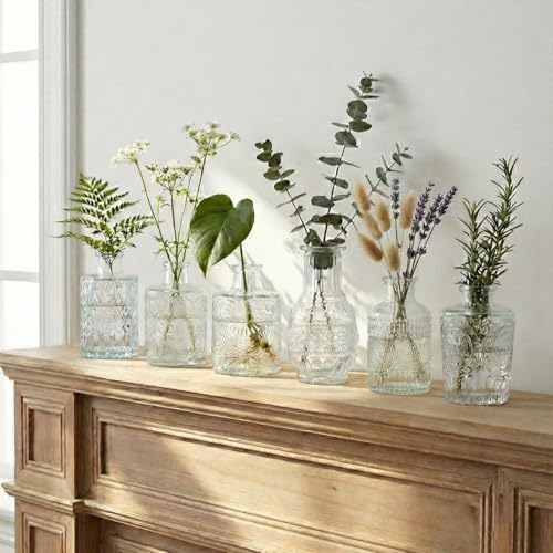 ColoVie 16 Pack Glass Bud Vases for Centerpieces - Bulk Small Flower Vases Set of 16, Mini Vintage Vases, 4 Styles for Party, Wedding Decorations, Baby Shower, Home Table Flower Décor (Clear) - Image 3
