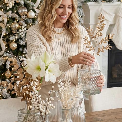 ColoVie 16 Pack Glass Bud Vases for Centerpieces - Bulk Small Flower Vases Set of 16, Mini Vintage Vases, 4 Styles for Party, Wedding Decorations, Baby Shower, Home Table Flower Décor (Clear) - Image 5