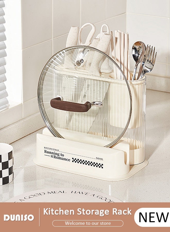 DUNISO Multifunctional Kitchen Knife Holder, Universal Knife Block and Utensil Holder for Kitchen Counter, Cutting Board Storage Rack, Pot Lid Bracket, Kitchen Organizer for Chopsticks,  Plastic PP Knives Block Stand Knife Storage Box - Image 1
