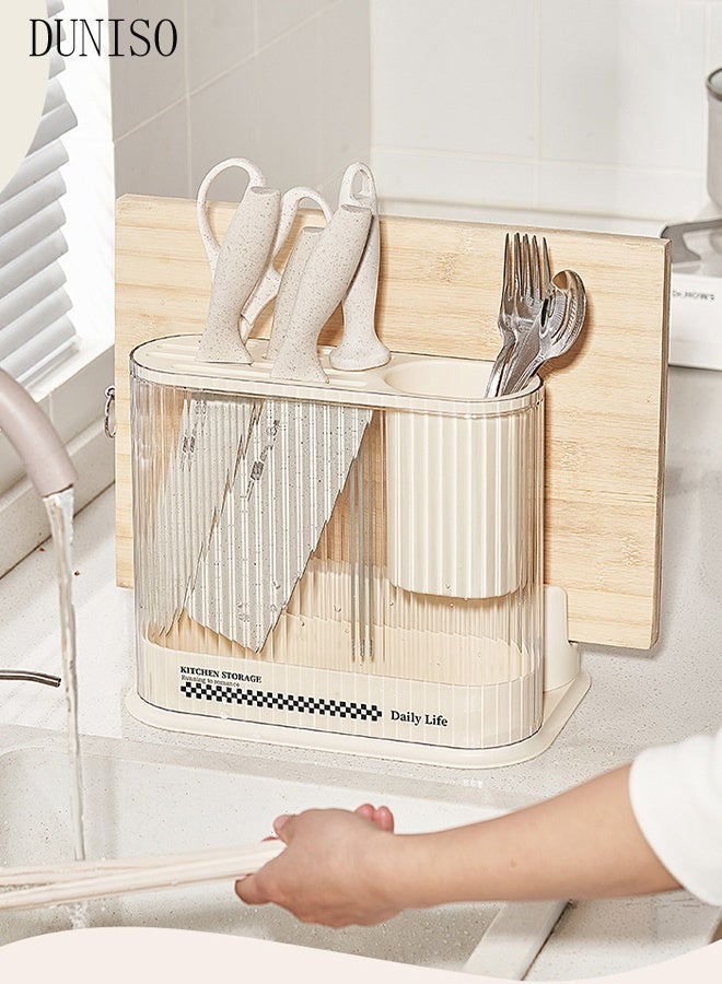 DUNISO Multifunctional Kitchen Knife Holder, Universal Knife Block and Utensil Holder for Kitchen Counter, Cutting Board Storage Rack, Pot Lid Bracket, Kitchen Organizer for Chopsticks,  Plastic PP Knives Block Stand Knife Storage Box - Image 3