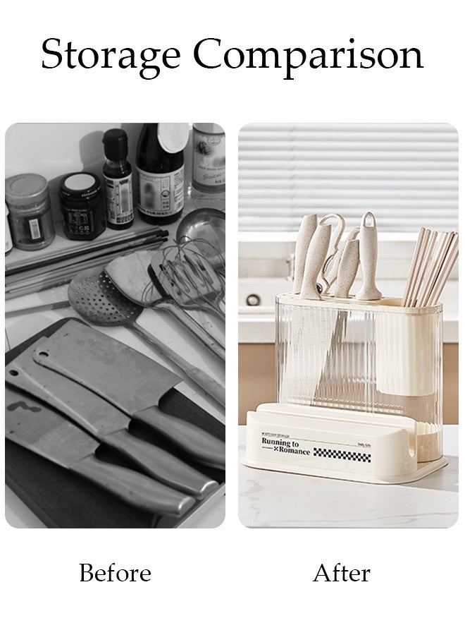DUNISO Multifunctional Kitchen Knife Holder, Universal Knife Block and Utensil Holder for Kitchen Counter, Cutting Board Storage Rack, Pot Lid Bracket, Kitchen Organizer for Chopsticks,  Plastic PP Knives Block Stand Knife Storage Box - Image 5