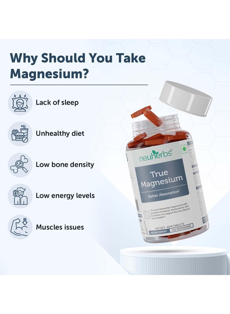 Neuherbs rue Magnesium Glycinate Supplement 1600Mg- 60 Tablets | Chelated Magnesium Supplement for Men & Women With Natural Antioxidants, Zinc & Vitamin C to Support Muscles Recovery, Joint health - Image 4