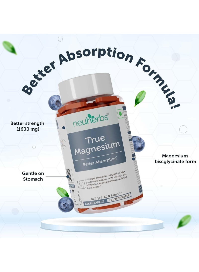 Neuherbs rue Magnesium Glycinate Supplement 1600Mg- 60 Tablets | Chelated Magnesium Supplement for Men & Women With Natural Antioxidants, Zinc & Vitamin C to Support Muscles Recovery, Joint health - Image 5