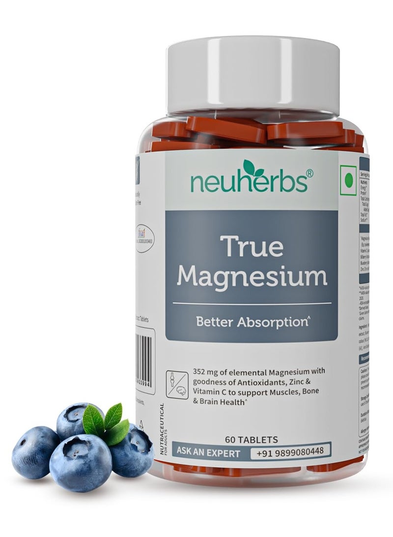 Neuherbs rue Magnesium Glycinate Supplement 1600Mg- 60 Tablets | Chelated Magnesium Supplement for Men & Women With Natural Antioxidants, Zinc & Vitamin C to Support Muscles Recovery, Joint health - Image 1