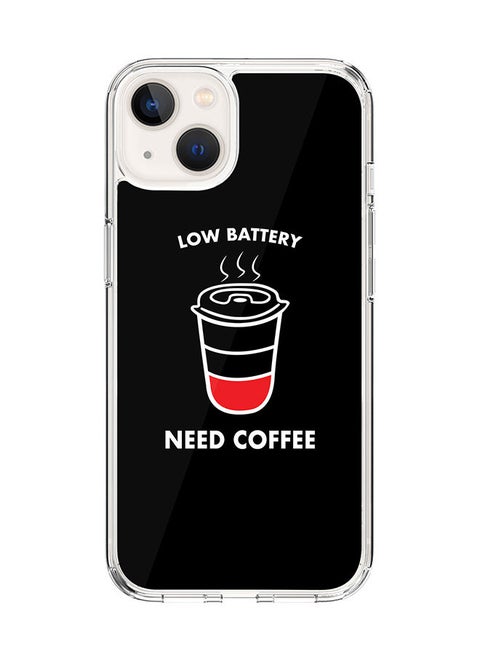 Classic Clear Case for Apple iPhone 14 Hybrid Soft Case Flexible Edges Anti Drop TPU PC Gel Thin Transparent Cover [ Designed for Apple iPhone 14 ] - Low battery need coffee Full Print