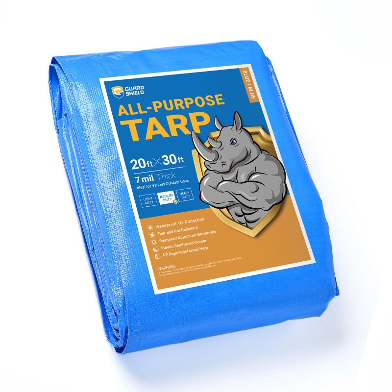 GUARD SHIELD Blue Tarp Waterproof 20x30 Feet Medium Duty All Purpose Poly Tarps Cover 7mil