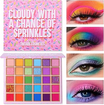 TINTARK Colorful Eyeshadow Palette Blue Purple Green Neon Eye Shadow Pallets for Women Party Christmas Metallic Shimmer Matte Makeup Palette Rainbow 30 Shades Talc Free - Image 1
