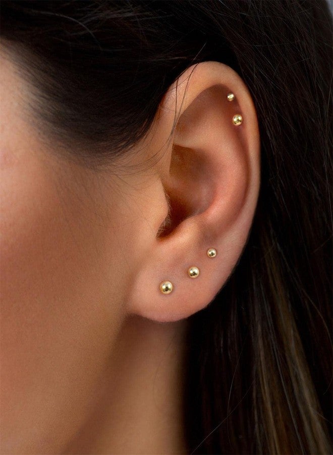 showself Ball Small Gold Stud Earrings for Women Men, Hypoallergenic Surgical Steel Tiny Bead Earrings Studs for Sensitive Ear, Simple Little Gold Ball Post Earrings Set for Multiple Hole Piercing, Pack of 6 Pairs ( 2mm - 7mm ) - Image 3