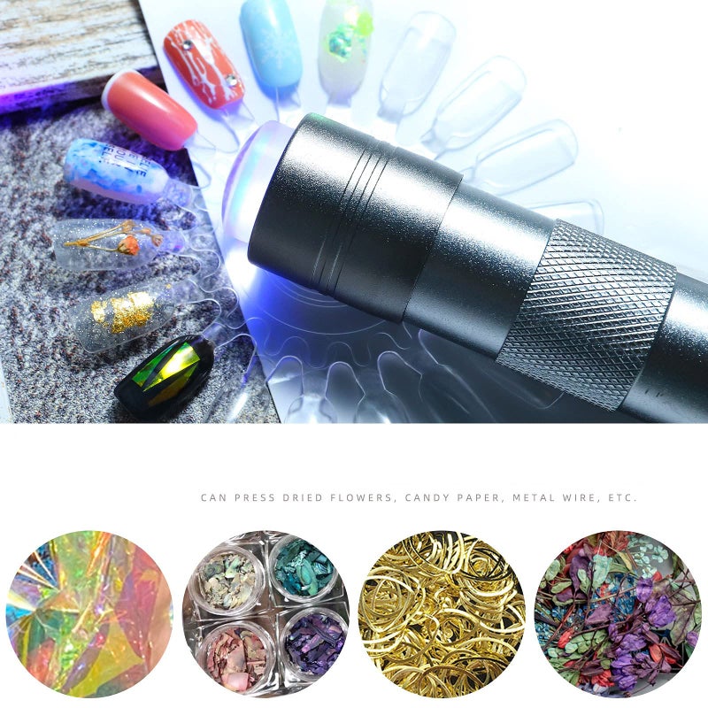Mezerdoo Handheld Nails Art UV Press Light, UV Lamp with French Nail Stamper Head Art Stamp Polish Print Quick Dry Lamp Small Glow Flashlights with 12 LED Lights, Portable Light Nail Dryer for Gel - Image 2