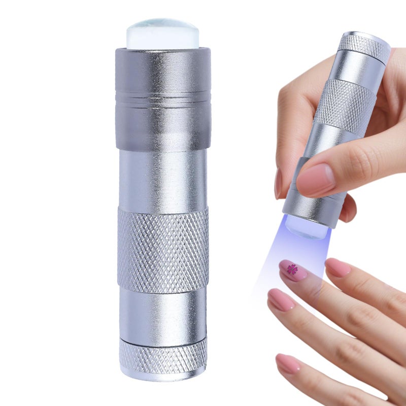 Mezerdoo Handheld Nails Art UV Press Light, UV Lamp with French Nail Stamper Head Art Stamp Polish Print Quick Dry Lamp Small Glow Flashlights with 12 LED Lights, Portable Light Nail Dryer for Gel - Image 1
