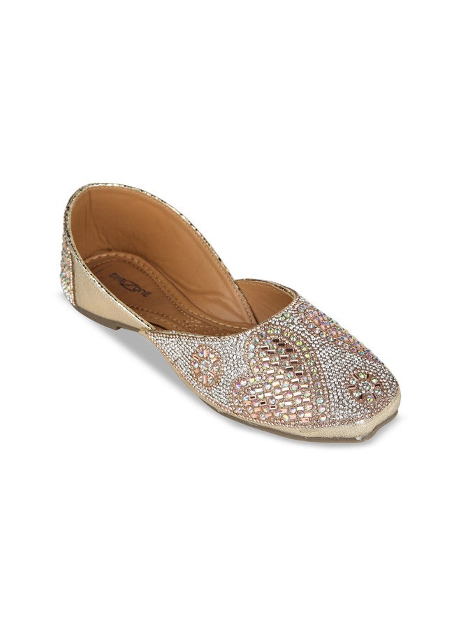 She Zone Gold-Toned Embellished Mojaris for Women - Image 2