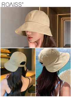 roaiss 2 Pcs Sunscreen Bucket Hat for Women Wide Brim UV Protection Sun Hat Spring Summer Casual Travel Adjustable Packable Baseball Cap Ponytail Comfort Black and Khaki  - Image 2