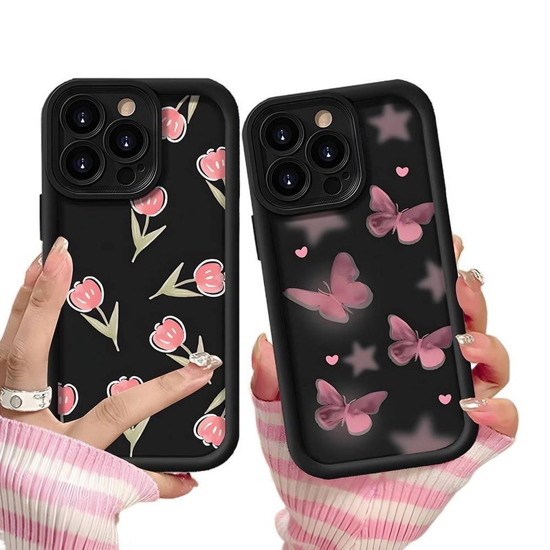 غطاء واقي | مقاوم للصدمات لـ iPhone 14 / 14 Plus / 14 Pro / 14 Pro Max | نقشة الفراشة | نقشة الزهور | Multicolour - Image 2