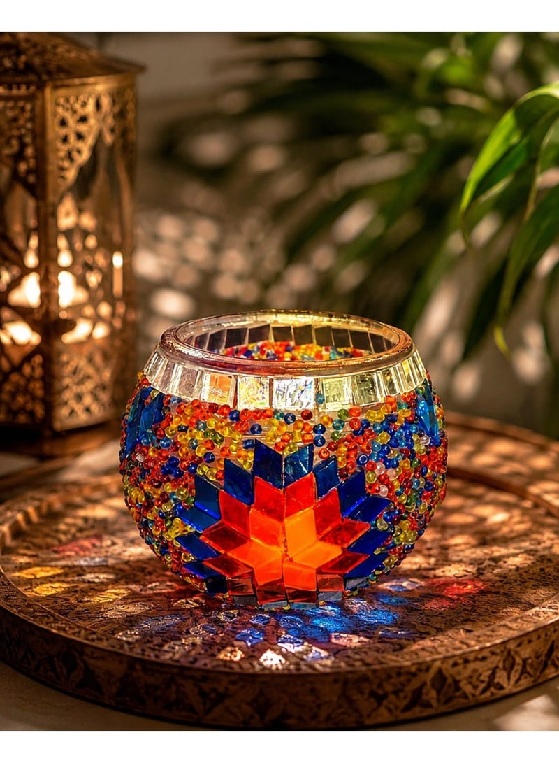 Turkish Mosaic Glass Candle Holder, Handmade Colorful Tea Light Holder - Image 3