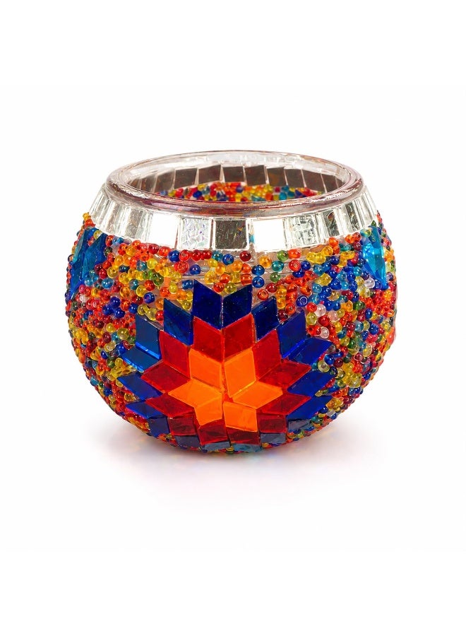Turkish Mosaic Glass Candle Holder, Handmade Colorful Tea Light Holder - Image 1